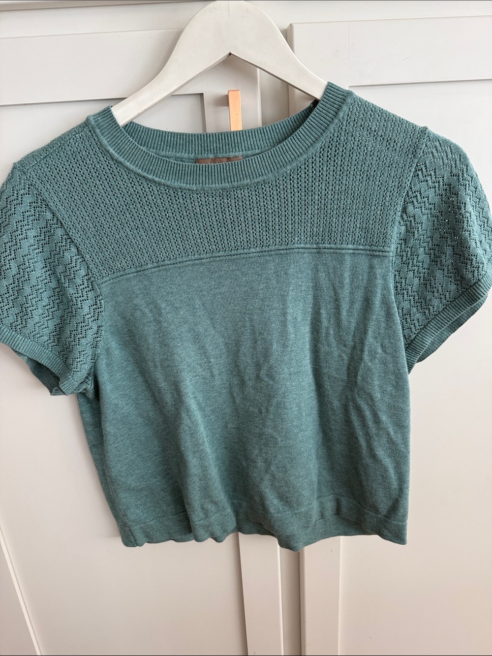 Lilla P Short-Sleeve Knit Top in Teal Green